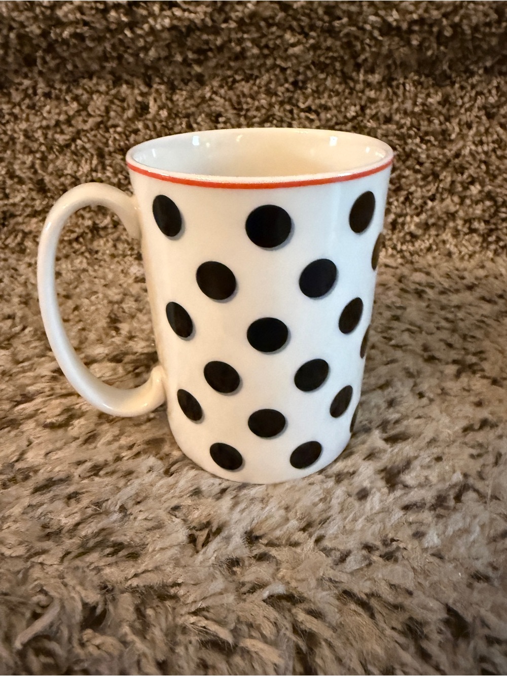 Kate Spade- Lenox Porcelain Coffee Mug in White & Black Polka Dot with Red Rim